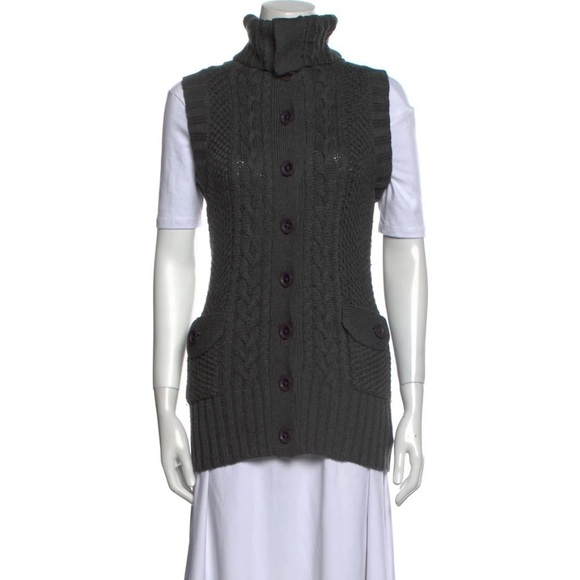 Magaschoni Merino Wool Mock Neck Sleeveless Sweater in Brown - Picture 3 of 6